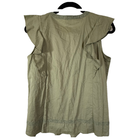 Loft Outlet Olive Green Cotton Sleeveless Boho Blouse SKU0650 - Picture 4 of 7